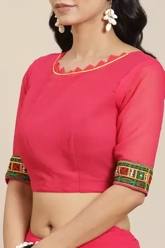 Embroidered Pure Georgette Half and Half Bandhani Saree