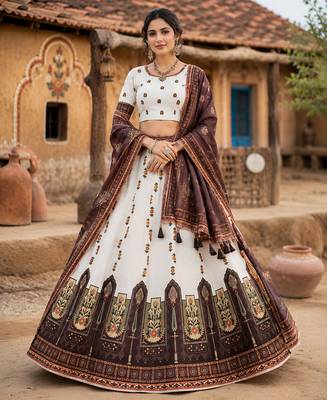 Navratri Ajrakh Print Rayon Lehenga Choli & Blouse With Dupatta 2