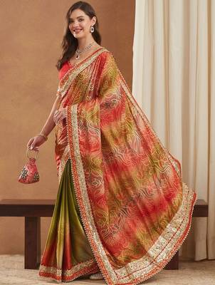 Bandhani Gotta Patti Poly Chiffon Designer Bandhani Saree 1