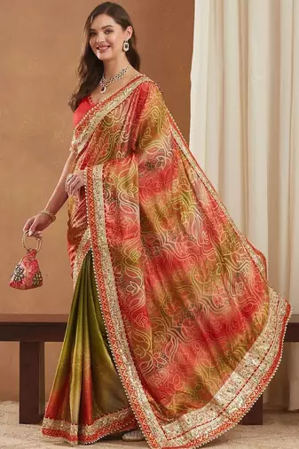 Bandhani Gotta Patti Poly Chiffon Designer Bandhani Saree