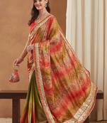 Bandhani Gotta Patti Poly Chiffon Designer Bandhani Saree