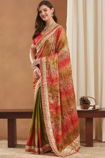 Bandhani Gotta Patti Poly Chiffon Designer Bandhani Saree