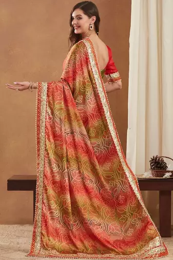 Bandhani Gotta Patti Poly Chiffon Designer Bandhani Saree