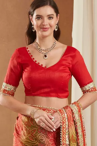 Bandhani Gotta Patti Poly Chiffon Designer Bandhani Saree
