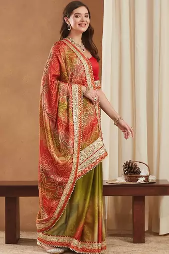 Bandhani Gotta Patti Poly Chiffon Designer Bandhani Saree