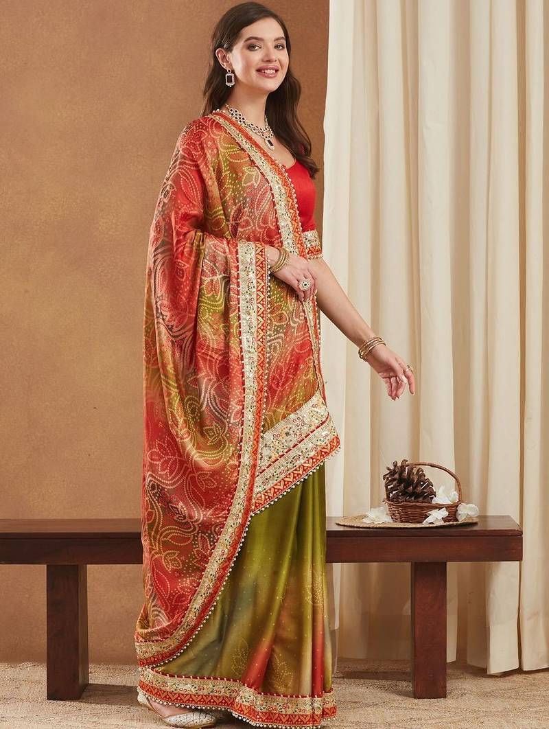 Bandhani Gotta Patti Poly Chiffon Designer Bandhani Saree