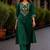 Cotton blend bottle green embroidered kurta with pant set for women