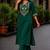 Cotton blend bottle green embroidered kurta with pant set for women
