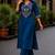 Cotton blend blue embroidered kurta with pant set for women