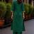 Cotton blend bottle green embroidered kurta with pant set for women