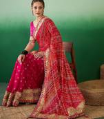 Bandhani Sequinned Pure Chiffon Half and Half Bandhani Saree