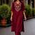 Cotton blend maroon embroidered kurta with pant set for women