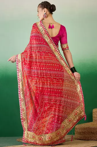 Bandhani Sequinned Pure Chiffon Half and Half Bandhani Saree
