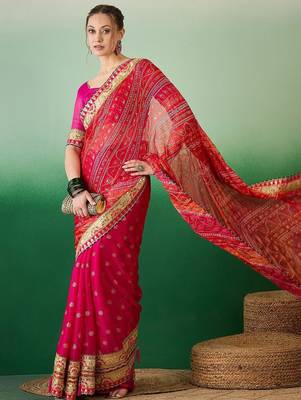 Bandhani Sequinned Pure Chiffon Half and Half Bandhani Saree 3