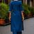 Cotton blend blue embroidered kurta with pant set for women