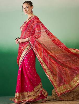 Bandhani Sequinned Pure Chiffon Half and Half Bandhani Saree 4