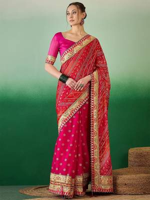 Bandhani Sequinned Pure Chiffon Half and Half Bandhani Saree 5