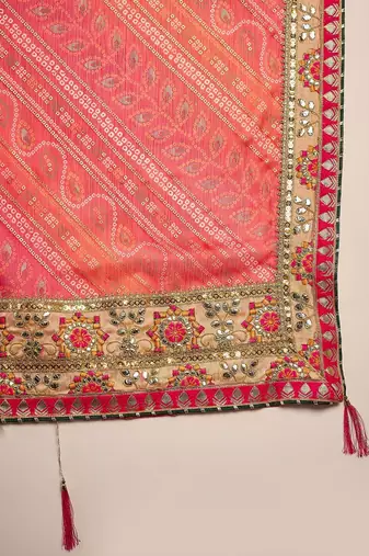 Bandhani Sequinned Pure Chiffon Half and Half Bandhani Saree