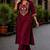 Cotton blend maroon embroidered kurta with pant set for women