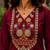 Cotton blend maroon embroidered kurta with pant set for women