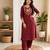 Cotton blend maroon embroidered kurta with pant set for women