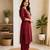 Cotton blend maroon embroidered kurta with pant set for women