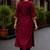 Cotton blend maroon embroidered kurta with pant set for women