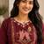 Cotton blend maroon embroidered kurta with pant set for women