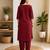 Cotton blend maroon embroidered kurta with pant set for women