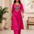 Cotton blend pink embroidered kurta with pant set for women