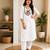 Cotton blend white embroidered kurta with pant set for women