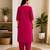 Cotton blend pink embroidered kurta with pant set for women
