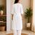 Cotton blend white embroidered kurta with pant set for women