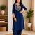 Cotton blend blue embroidered kurta with pant set for women
