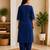 Cotton blend blue embroidered kurta with pant set for women