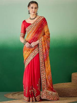 Bandhani Sequinned Pure Chiffon Half and Half Bandhani Saree 1