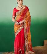 Bandhani Sequinned Pure Chiffon Half and Half Bandhani Saree