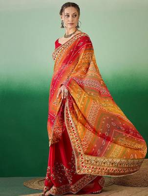Bandhani Sequinned Pure Chiffon Half and Half Bandhani Saree 2