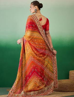 Bandhani Sequinned Pure Chiffon Half and Half Bandhani Saree 3