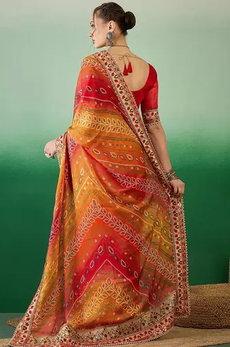Bandhani Sequinned Pure Chiffon Half and Half Bandhani Saree