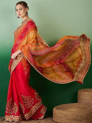 Bandhani Sequinned Pure Chiffon Half and Half Bandhani Saree 4