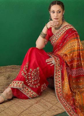 Bandhani Sequinned Pure Chiffon Half and Half Bandhani Saree 5