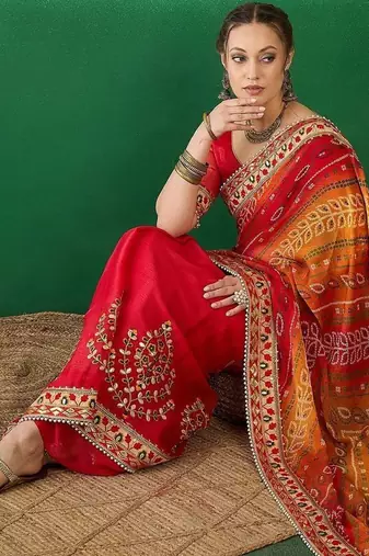 Bandhani Sequinned Pure Chiffon Half and Half Bandhani Saree