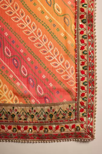Bandhani Sequinned Pure Chiffon Half and Half Bandhani Saree