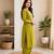 Cotton blend mehendi embroidered kurta with pant set for women