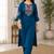 Cotton blend blue embroidered kurta with pant set for women