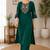 Cotton blend bottle green embroidered kurta with pant set for women