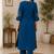Cotton blend blue embroidered kurta with pant set for women