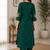 Cotton blend bottle green embroidered kurta with pant set for women