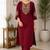 Cotton blend maroon embroidered kurta with pant set for women